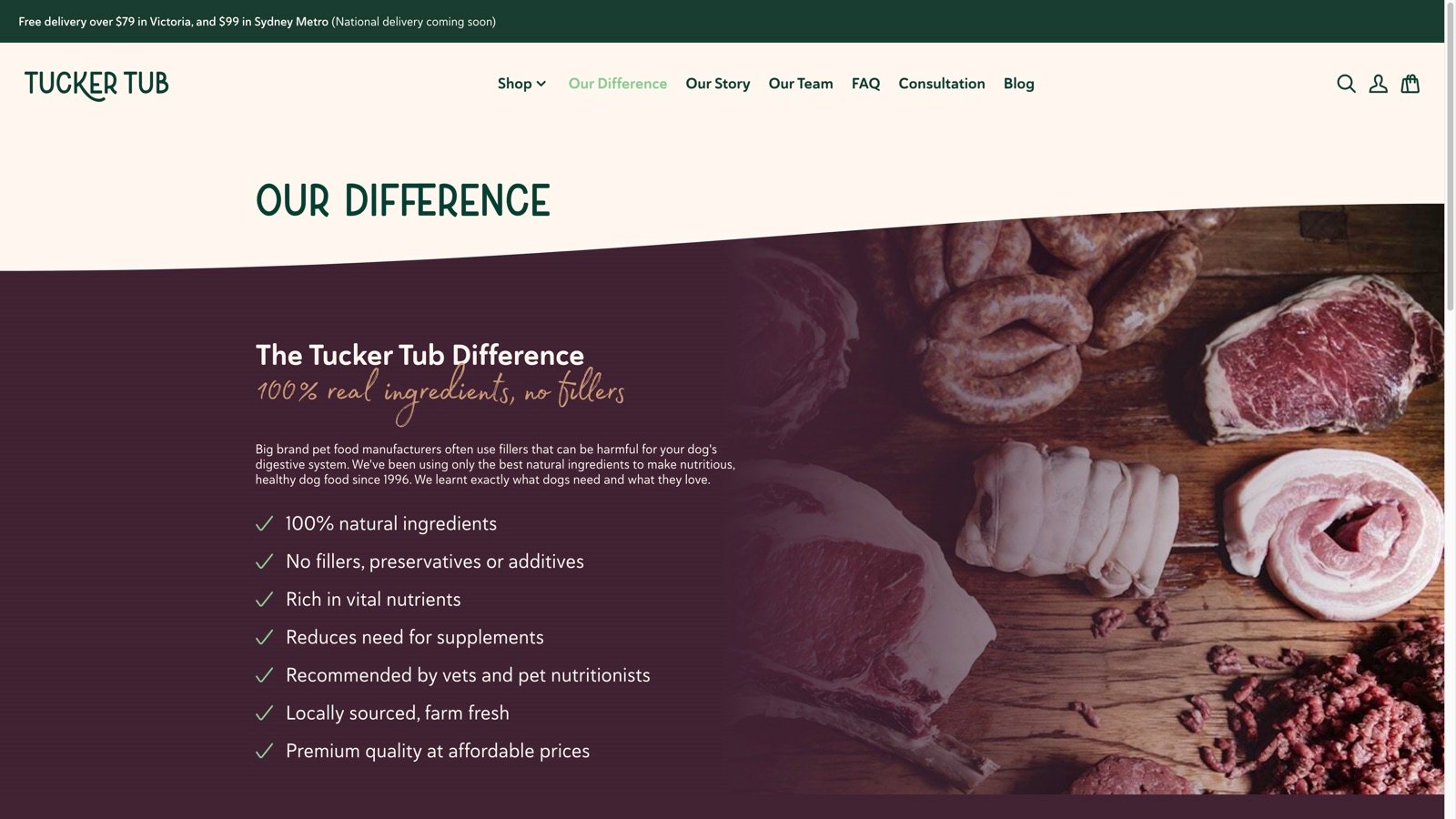 Our Difference editorial page on TuckerTub with brand photography and checklist